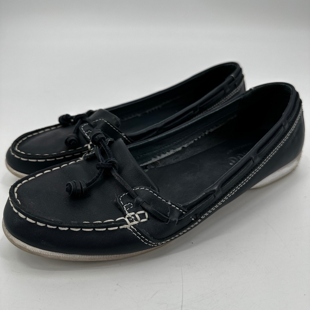 Sebago Women Black Leather Boat Shoes Slip‎ On Loafers Size 9.5